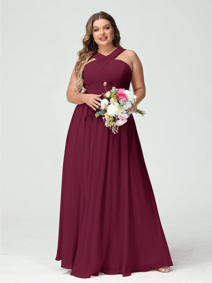 Vestidos de Dama de Honra Em Chiffon Sem Mangas A-Line / Princess Criss Cross com Faixa