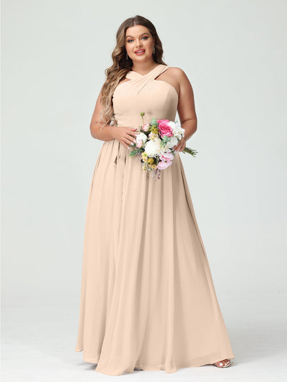 Vestidos de Dama de Honra Em Chiffon Sem Mangas A-Line / Princess Criss Cross com Faixa