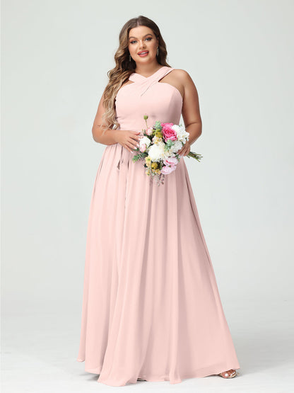 Vestidos de Dama de Honra Em Chiffon Sem Mangas A-Line / Princess Criss Cross com Faixa