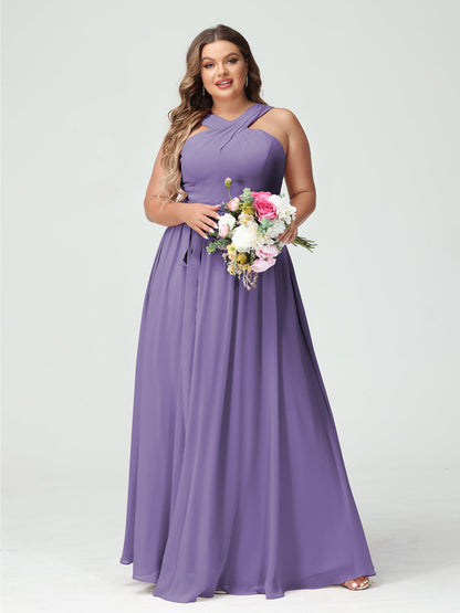 Vestidos de Dama de Honra Em Chiffon Sem Mangas A-Line / Princess Criss Cross com Faixa