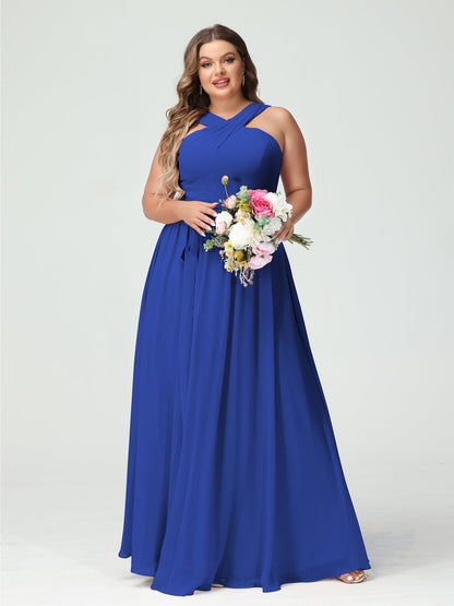 Vestidos de Dama de Honra Em Chiffon Sem Mangas A-Line / Princess Criss Cross com Faixa