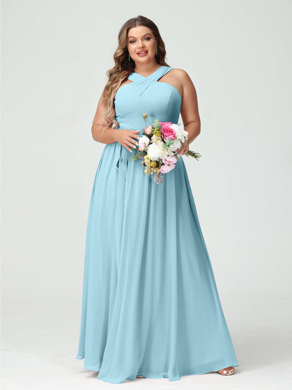 Vestidos de Dama de Honra Em Chiffon Sem Mangas A-Line / Princess Criss Cross com Faixa