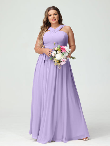 Vestidos de Dama de Honra Em Chiffon Sem Mangas A-Line / Princess Criss Cross com Faixa