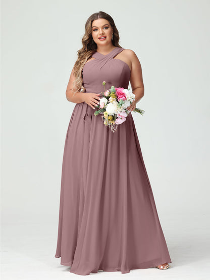 Vestidos de Dama de Honra Em Chiffon Sem Mangas A-Line / Princess Criss Cross com Faixa