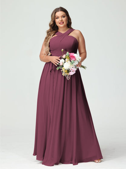 Vestidos de Dama de Honra Em Chiffon Sem Mangas A-Line / Princess Criss Cross com Faixa