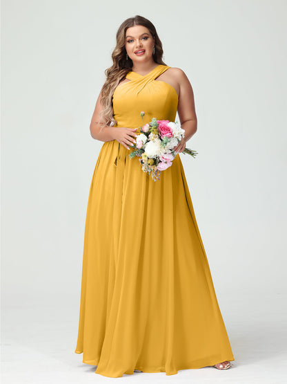 Vestidos de Dama de Honra Em Chiffon Sem Mangas A-Line / Princess Criss Cross com Faixa