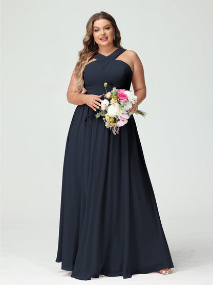 Vestidos de Dama de Honra Em Chiffon Sem Mangas A-Line / Princess Criss Cross com Faixa