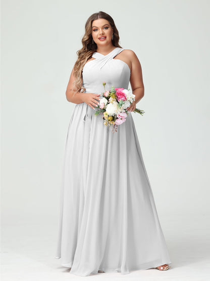 Vestidos de Dama de Honra Em Chiffon Sem Mangas A-Line / Princess Criss Cross com Faixa