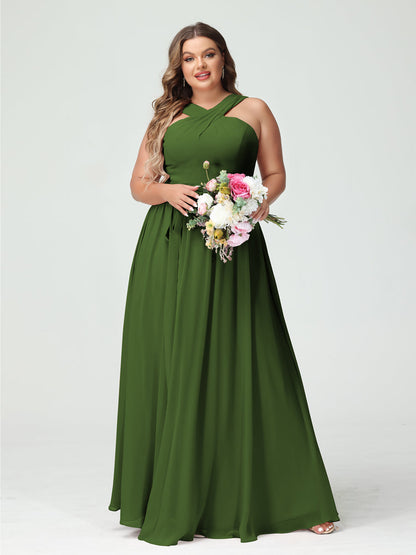 Vestidos de Dama de Honra Em Chiffon Sem Mangas A-Line / Princess Criss Cross com Faixa
