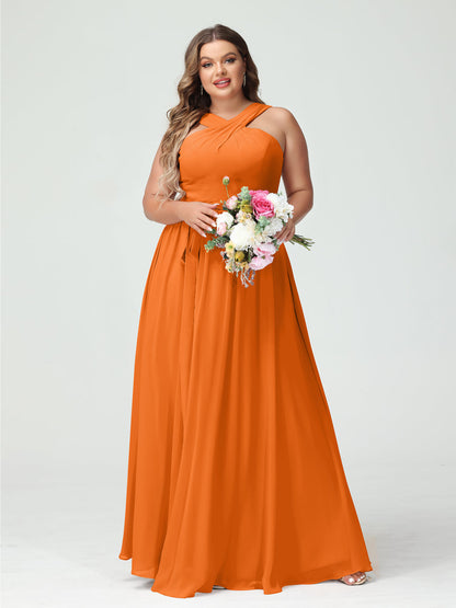Vestidos de Dama de Honra Em Chiffon Sem Mangas A-Line / Princess Criss Cross com Faixa