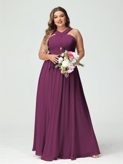 Vestidos de Dama de Honra Em Chiffon Sem Mangas A-Line / Princess Criss Cross com Faixa