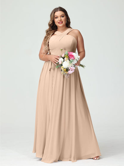 Vestidos de Dama de Honra Em Chiffon Sem Mangas A-Line / Princess Criss Cross com Faixa