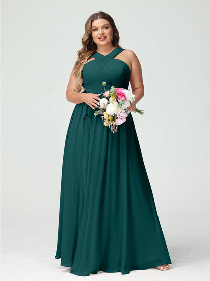 Vestidos de Dama de Honra Em Chiffon Sem Mangas A-Line / Princess Criss Cross com Faixa