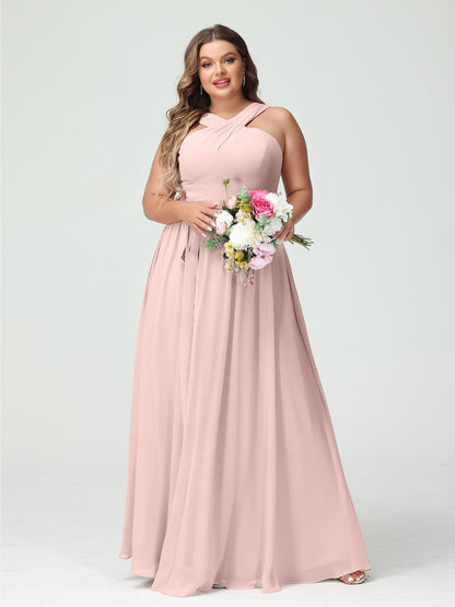 Vestidos de Dama de Honra Em Chiffon Sem Mangas A-Line / Princess Criss Cross com Faixa