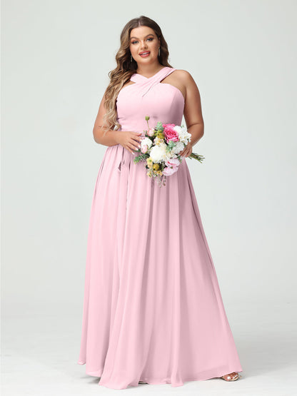 Vestidos de Dama de Honra Em Chiffon Sem Mangas A-Line / Princess Criss Cross com Faixa