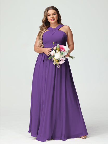 Vestidos de Dama de Honra Em Chiffon Sem Mangas A-Line / Princess Criss Cross com Faixa