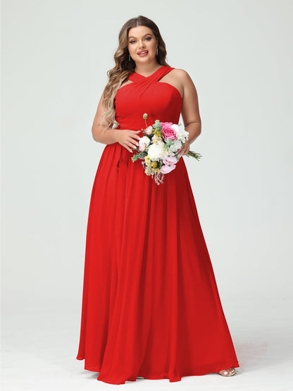 Vestidos de Dama de Honra Em Chiffon Sem Mangas A-Line / Princess Criss Cross com Faixa