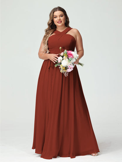 Vestidos de Dama de Honra Em Chiffon Sem Mangas A-Line / Princess Criss Cross com Faixa