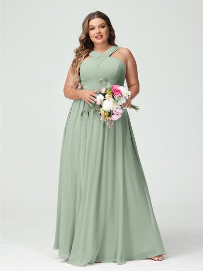 Vestidos de Dama de Honra Em Chiffon Sem Mangas A-Line / Princess Criss Cross com Faixa