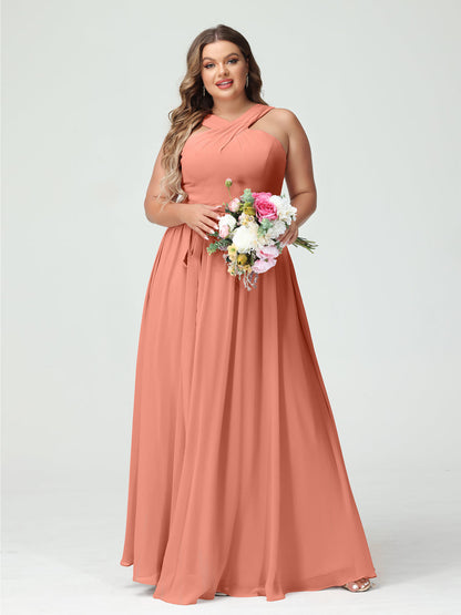 Vestidos de Dama de Honra Em Chiffon Sem Mangas A-Line / Princess Criss Cross com Faixa