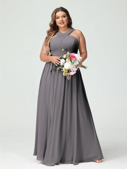 Vestidos de Dama de Honra Em Chiffon Sem Mangas A-Line / Princess Criss Cross com Faixa