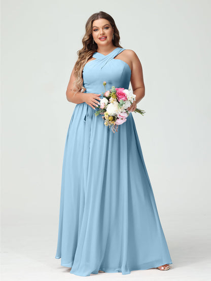 Vestidos de Dama de Honra Em Chiffon Sem Mangas A-Line / Princess Criss Cross com Faixa