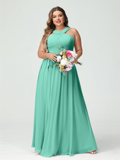 Vestidos de Dama de Honra Em Chiffon Sem Mangas A-Line / Princess Criss Cross com Faixa