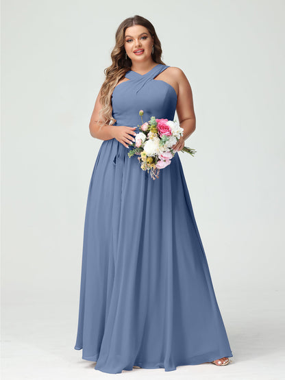 Vestidos de Dama de Honra Em Chiffon Sem Mangas A-Line / Princess Criss Cross com Faixa
