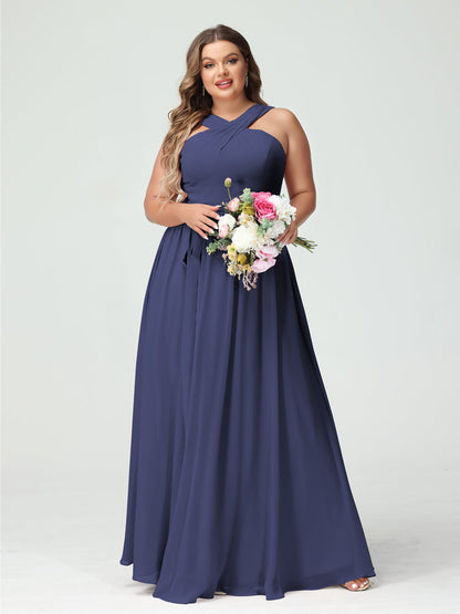 Vestidos de Dama de Honra Em Chiffon Sem Mangas A-Line / Princess Criss Cross com Faixa