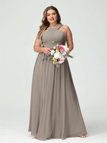 Vestidos de Dama de Honra Em Chiffon Sem Mangas A-Line / Princess Criss Cross com Faixa
