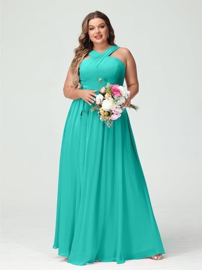 Vestidos de Dama de Honra Em Chiffon Sem Mangas A-Line / Princess Criss Cross com Faixa