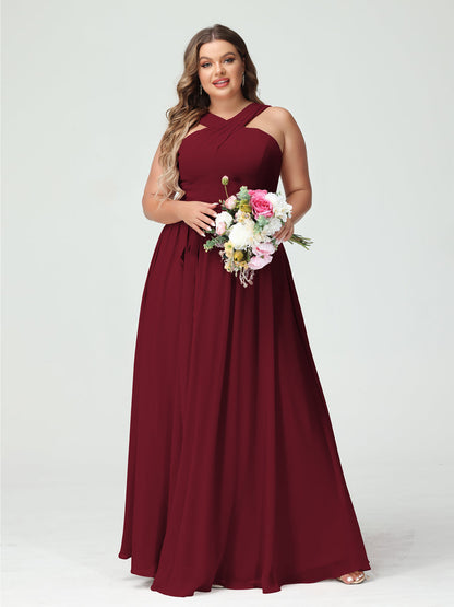 Vestidos de Dama de Honra Em Chiffon Sem Mangas A-Line / Princess Criss Cross com Faixa