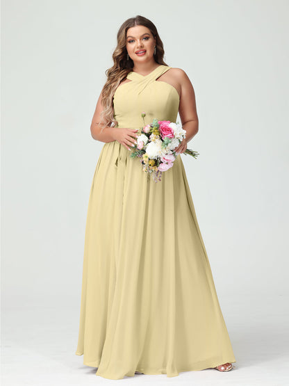 Vestidos de Dama de Honra Em Chiffon Sem Mangas A-Line / Princess Criss Cross com Faixa