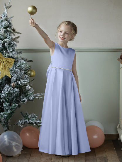 Vestidos Floridos de Cetim com Gola Redonda e Pérolas e Laço