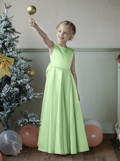 Vestidos Floridos de Cetim com Gola Redonda e Pérolas e Laço
