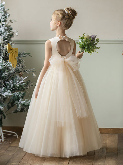 Vestidos Floridos de Tule com Gola Redonda e Strass e Laço
