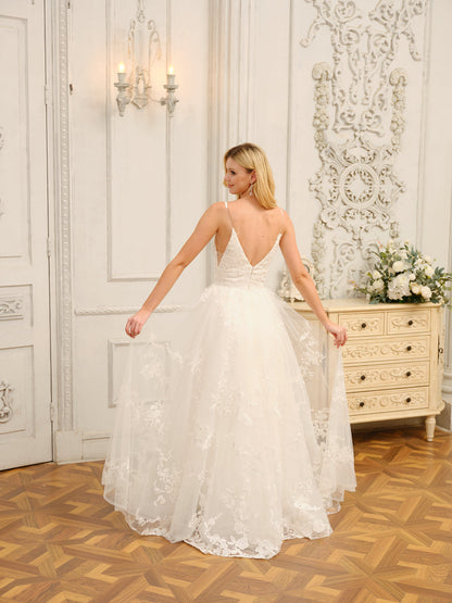 Vestidos de Noiva Longos Em Linha A/Princesa com Decote Em V Sem Mangas e Apliques