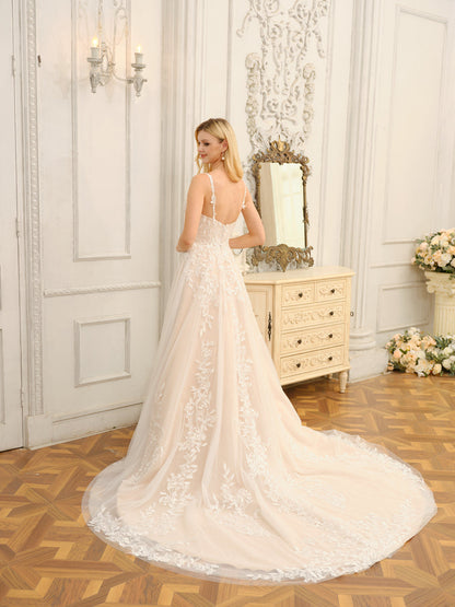 Corte A/Princesa Alças Finas Sem Mangas Vestidos de Noiva Longos com Apliques