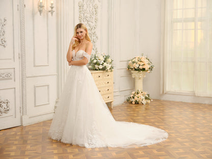 Vestidos de Noiva Longos de Tule Sem Mangas com Ombros Largos e Apliques