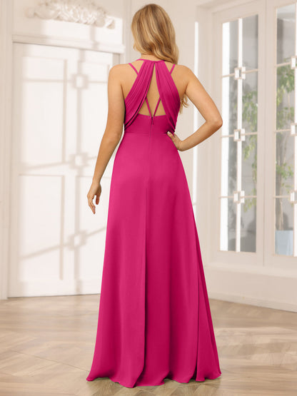 Vestidos Longos de Dama de Honra com Decote Em V Evasê/Princesa com Babados