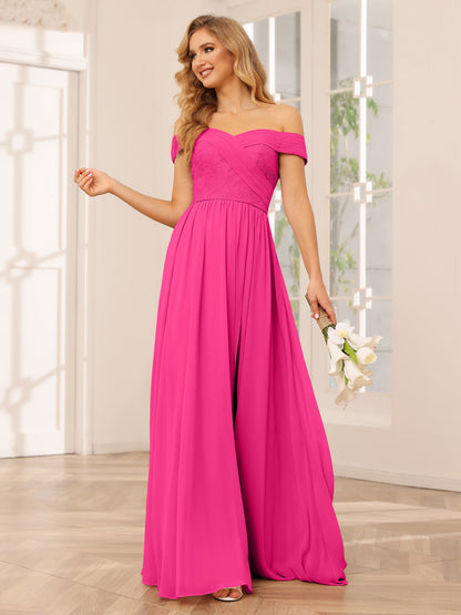 Vestidos Longos de Dama de Honra com Ombros de Fora Evasê/Princesa com Apliques
