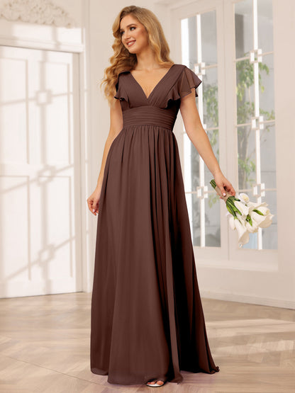 Vestidos Longos de Dama de Honra Evasê/Princesa com Decote Em V e Lado Dividido