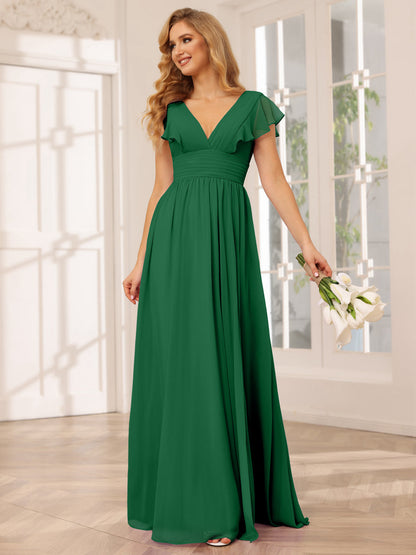 Vestidos Longos de Dama de Honra Evasê/Princesa com Decote Em V e Lado Dividido
