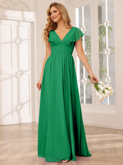 Vestidos Longos de Dama de Honra Evasê/Princesa com Decote Em V e Lado Dividido