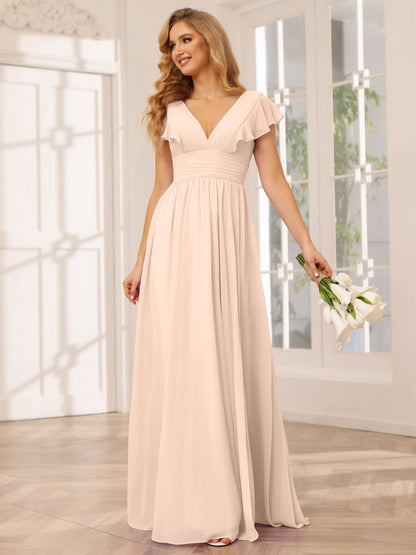 Vestidos Longos de Dama de Honra Evasê/Princesa com Decote Em V e Lado Dividido
