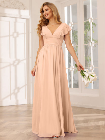 Vestidos Longos de Dama de Honra Evasê/Princesa com Decote Em V e Lado Dividido