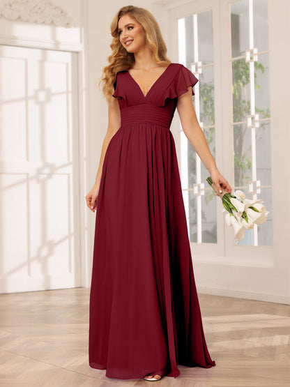 Vestidos Longos de Dama de Honra Evasê/Princesa com Decote Em V e Lado Dividido