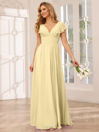 Vestidos Longos de Dama de Honra Evasê/Princesa com Decote Em V e Lado Dividido
