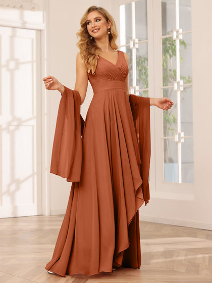 Vestidos de Dama de Honra Assimétricos Linha A/Princesa com Decote Em V e Babados