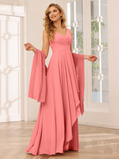 Vestidos de Dama de Honra Assimétricos Linha A/Princesa com Decote Em V e Babados